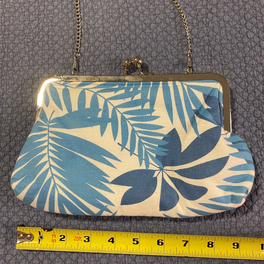Blue Leaf Print Clutch Bag